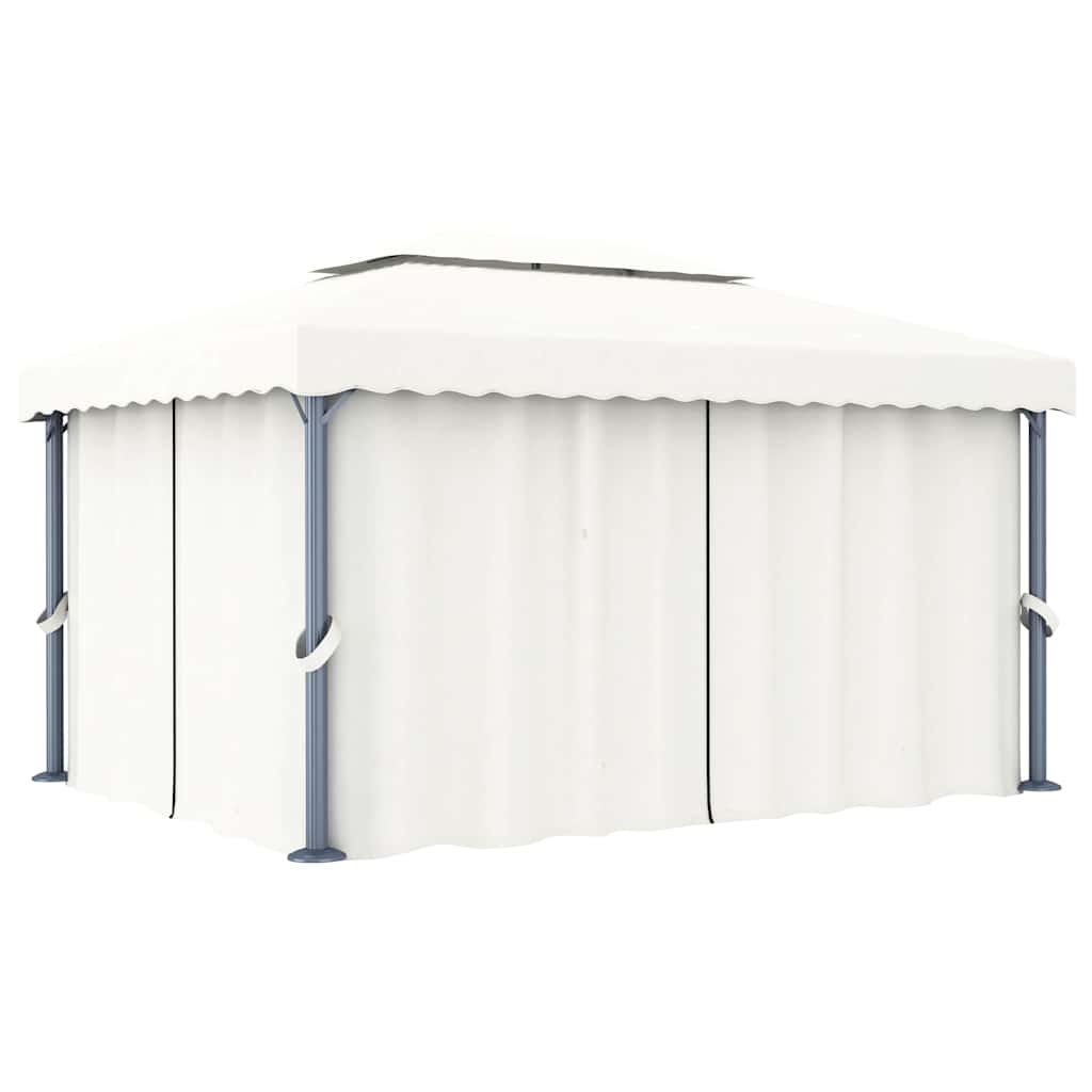 vidaXL Cenador con cortina blanco crema aluminio 4x3 m