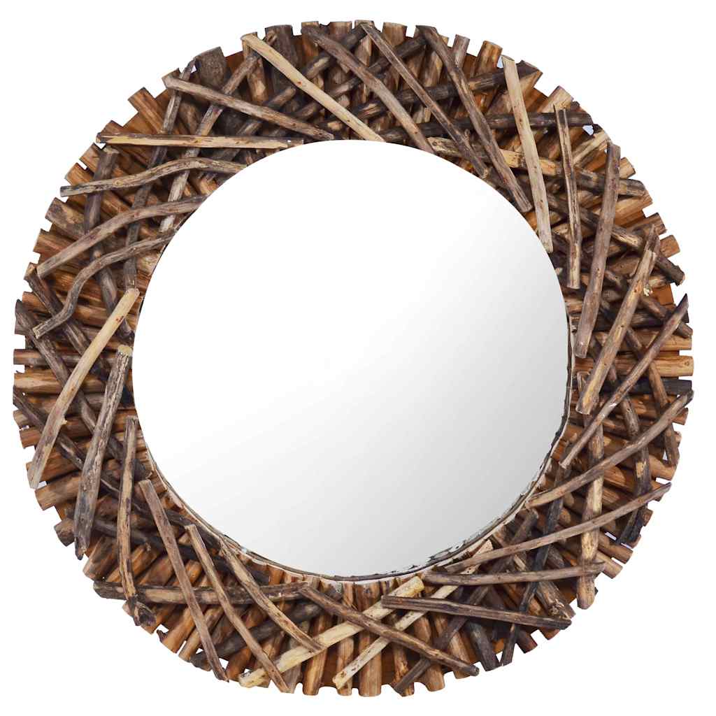 vidaXL Espejo de pared redondo teca 60 cm