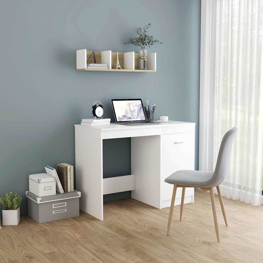 vidaXL Escritorio de madera contrachapada blanco 100x50x76 cm
