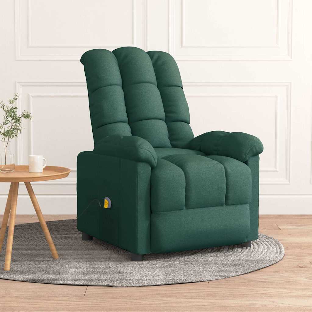 vidaXL Sillón de masaje de tela verde oscuro