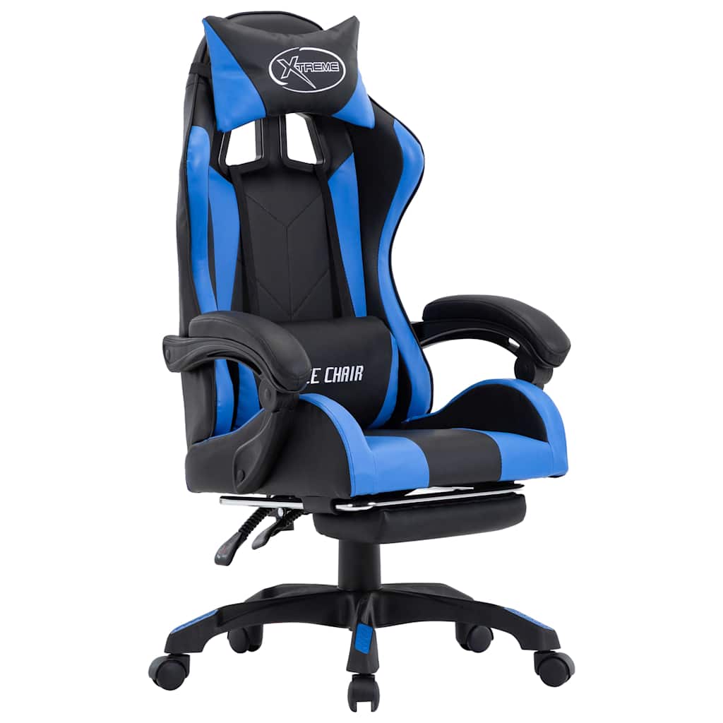 vidaXL Silla gaming con reposapiés cuero sintético azul y negro