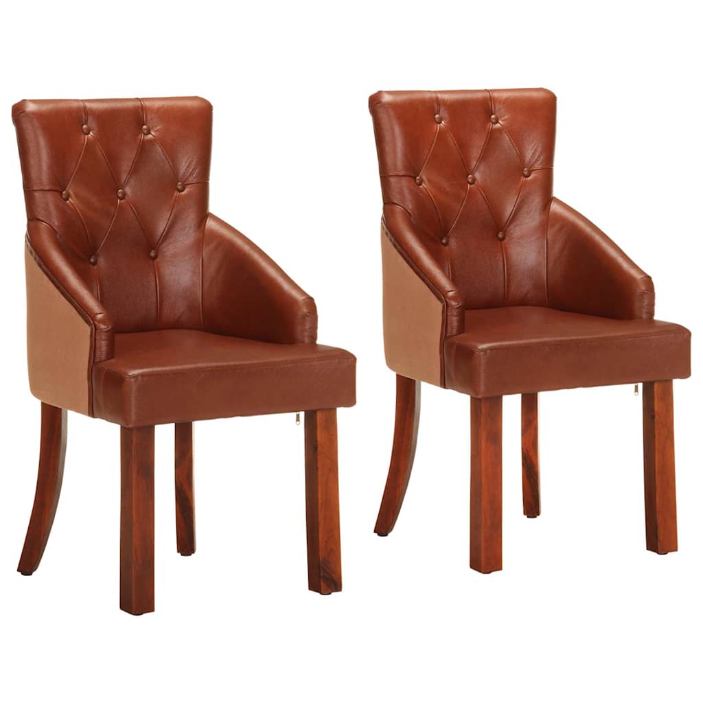 vidaXL Sillas de comedor 2 unidades cuero de cabra auténtico marrón