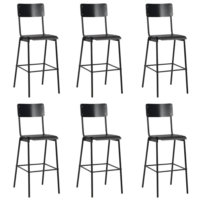vidaXL Taburetes de cocina 6 uds madera contrachapada y acero negro