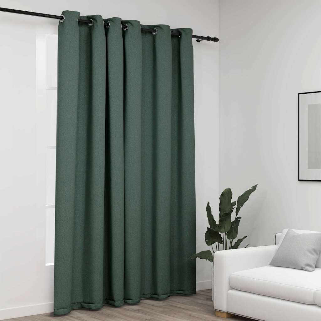 vidaXL Cortina opaca con ojales look de lino verde 290x245 cm
