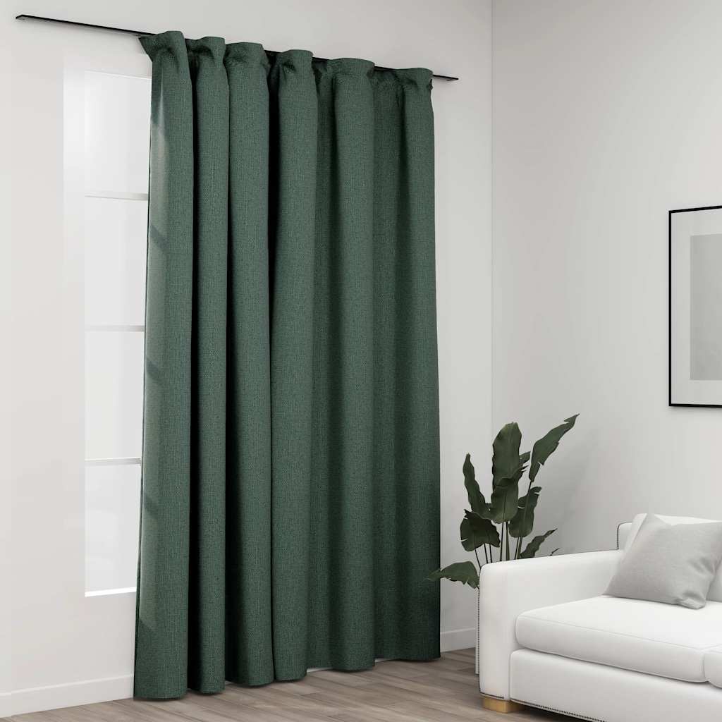 vidaXL Cortina opaca con ganchos look de lino verde 290x245 cm