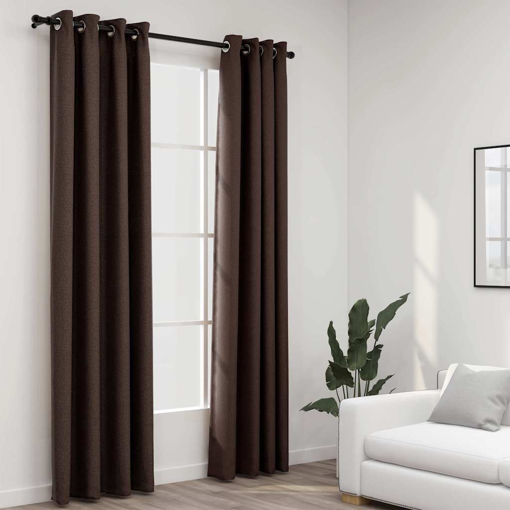 vidaXL Cortinas opacas ojales look de lino 2 pzas gris topo 140x225 cm