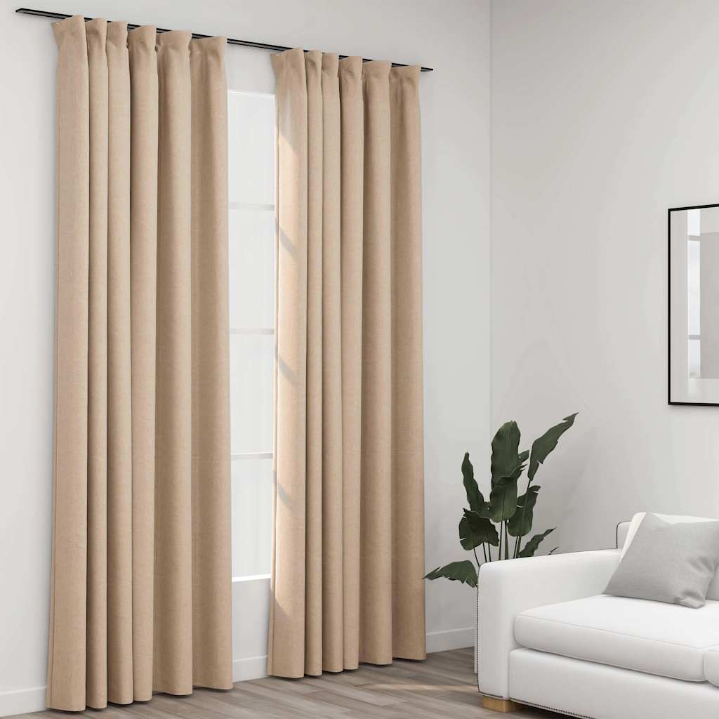 vidaXL Cortinas opacas con ganchos look de lino 2 pzas beige 140x245cm