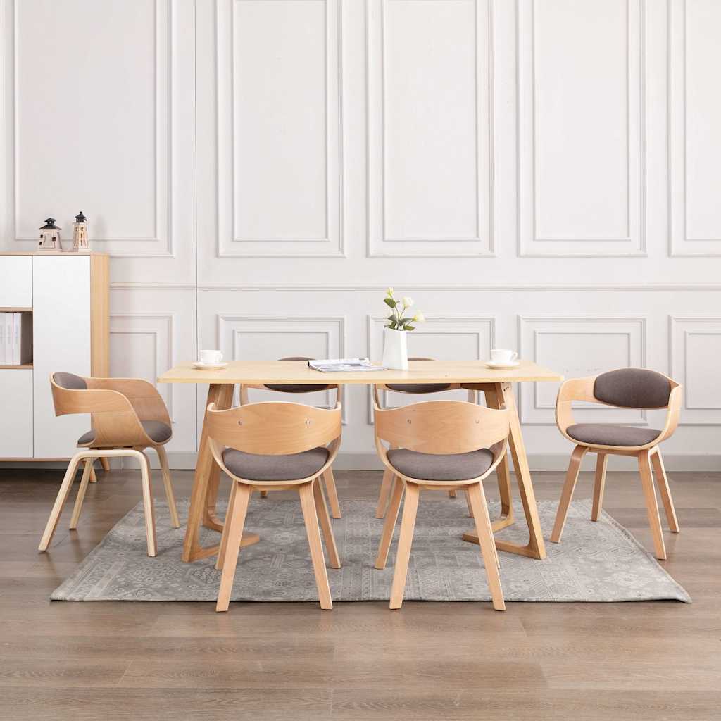 vidaXL Sillas de comedor 6 unidades madera curvada y tela gris taupe