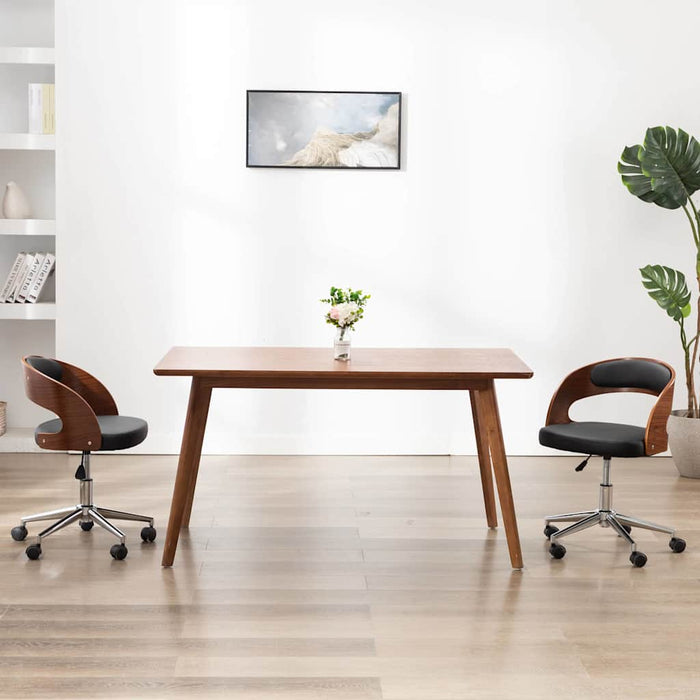 vidaXL Silla de oficina giratoria madera curvada cuero sintético negro