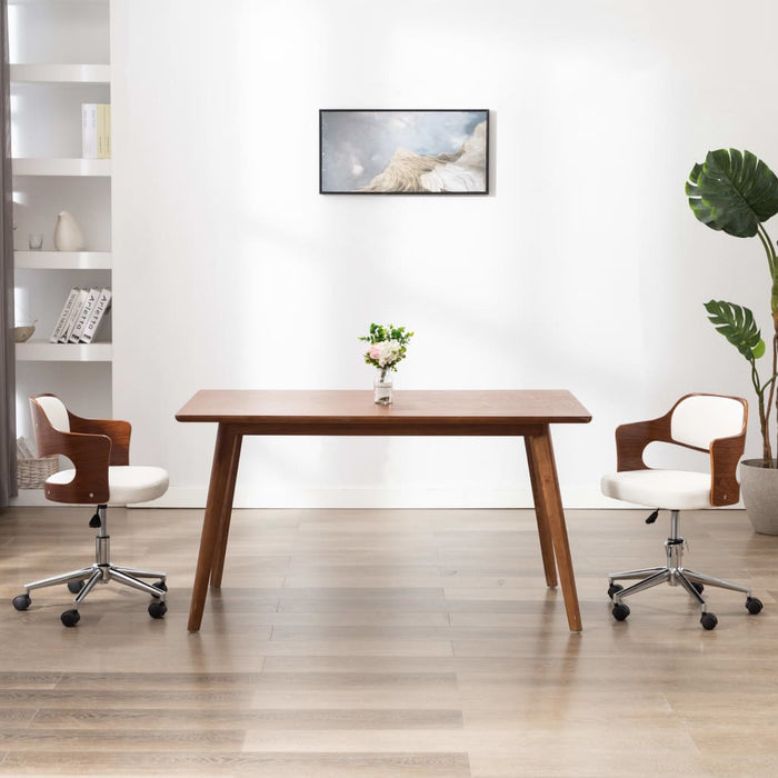 vidaXL Silla oficina giratoria madera curvada cuero sintético blanco