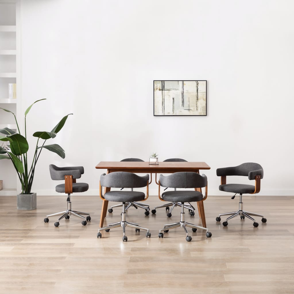 vidaXL Sillas de comedor giratorias 6 uds madera curvada y tela gris