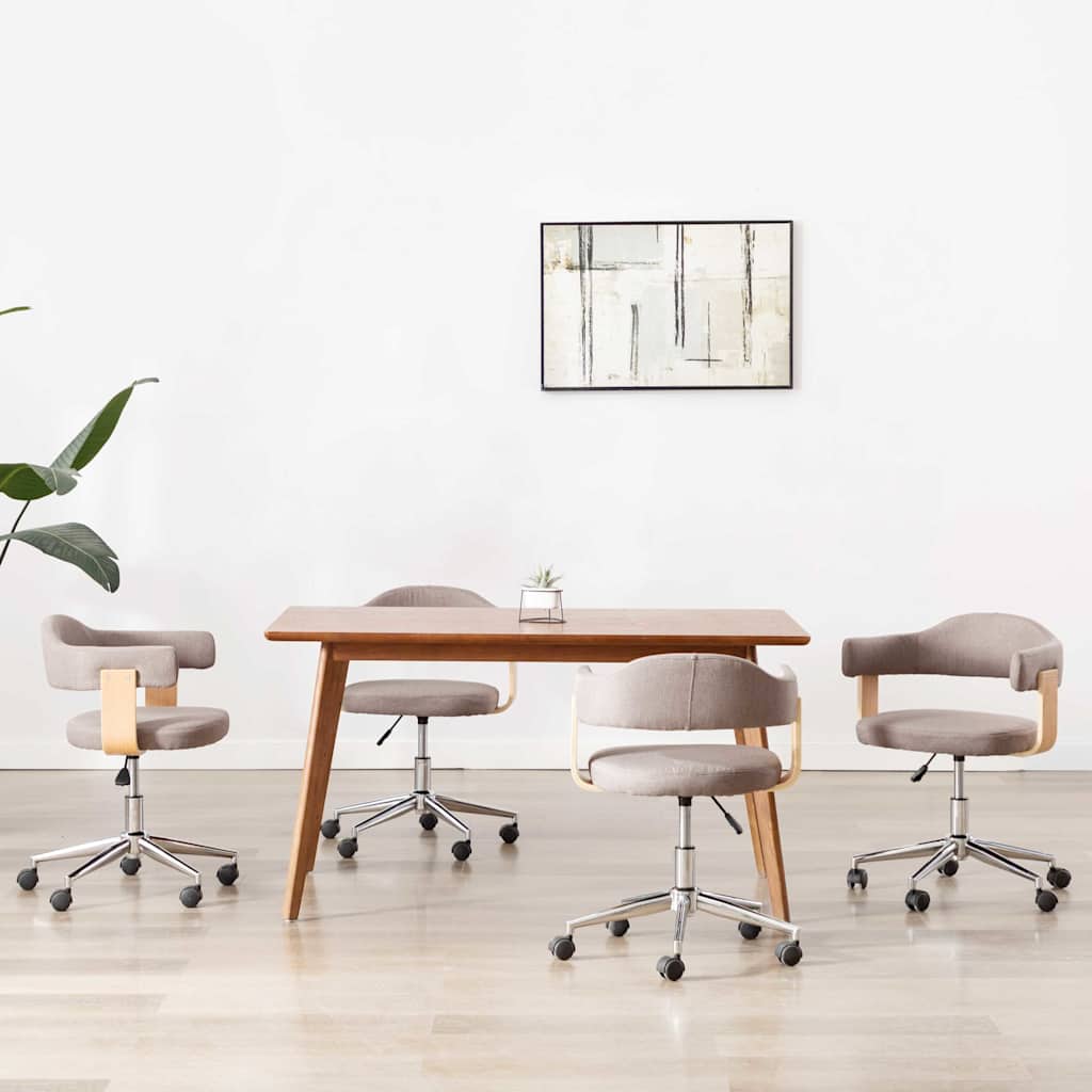 vidaXL Sillas comedor giratorias 4 uds madera curvada tela gris taupe