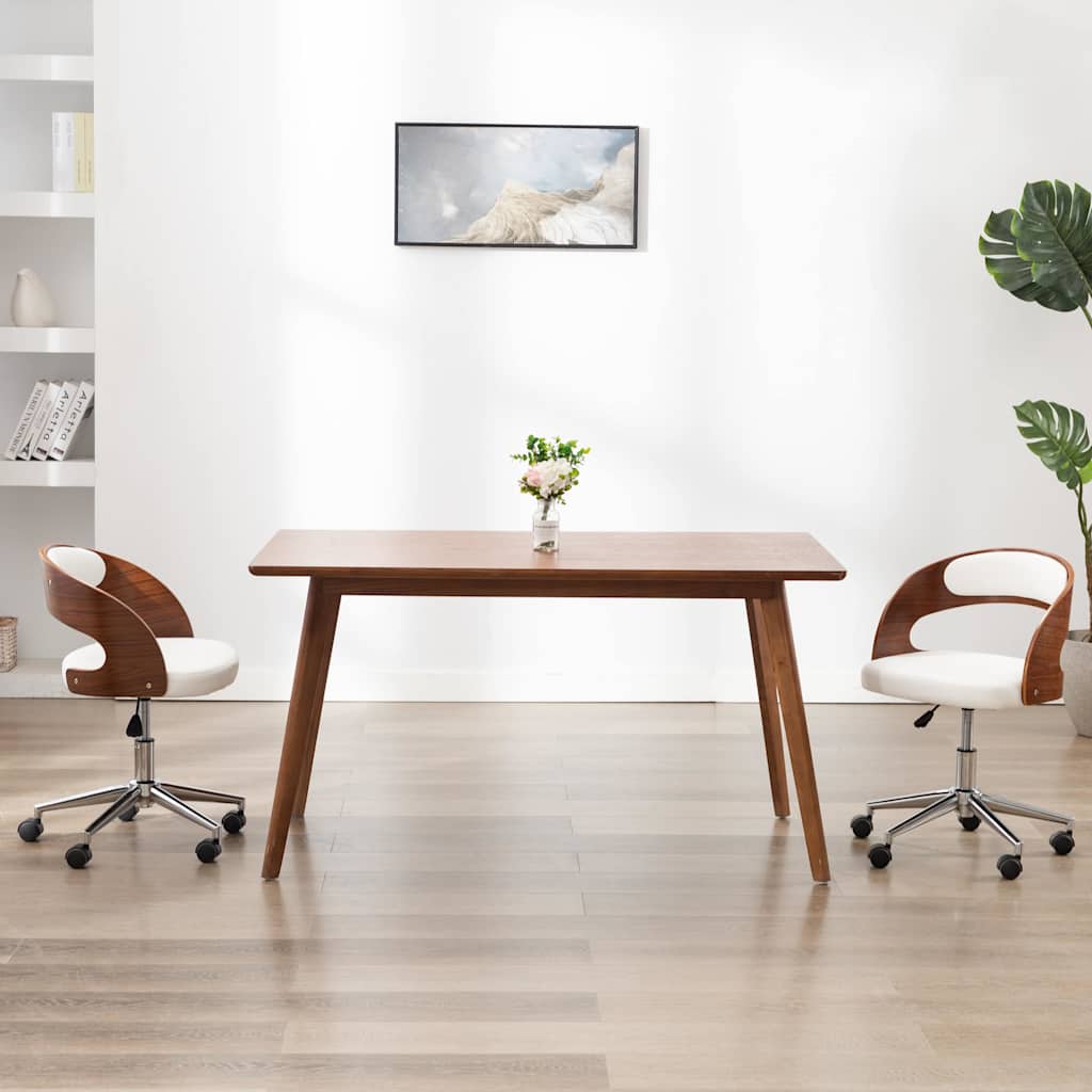 vidaXL Sillas de comedor giratorias 2 uds madera curvada cuero blanco