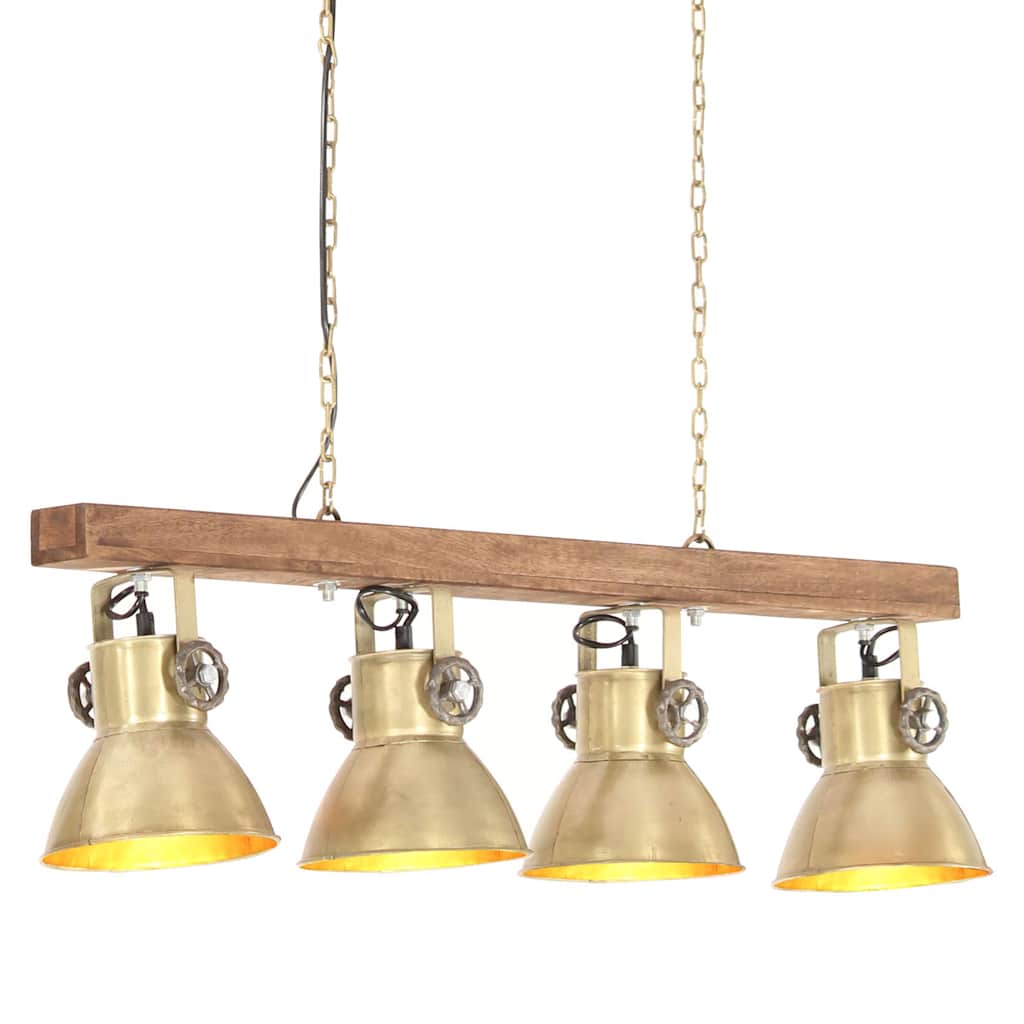 vidaXL Lámpara de techo industrial madera de mango latón E27