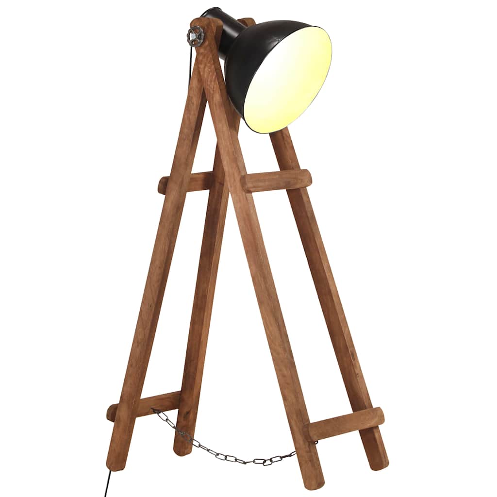 vidaXL Lámpara de pie de madera maciza de mango negro E27