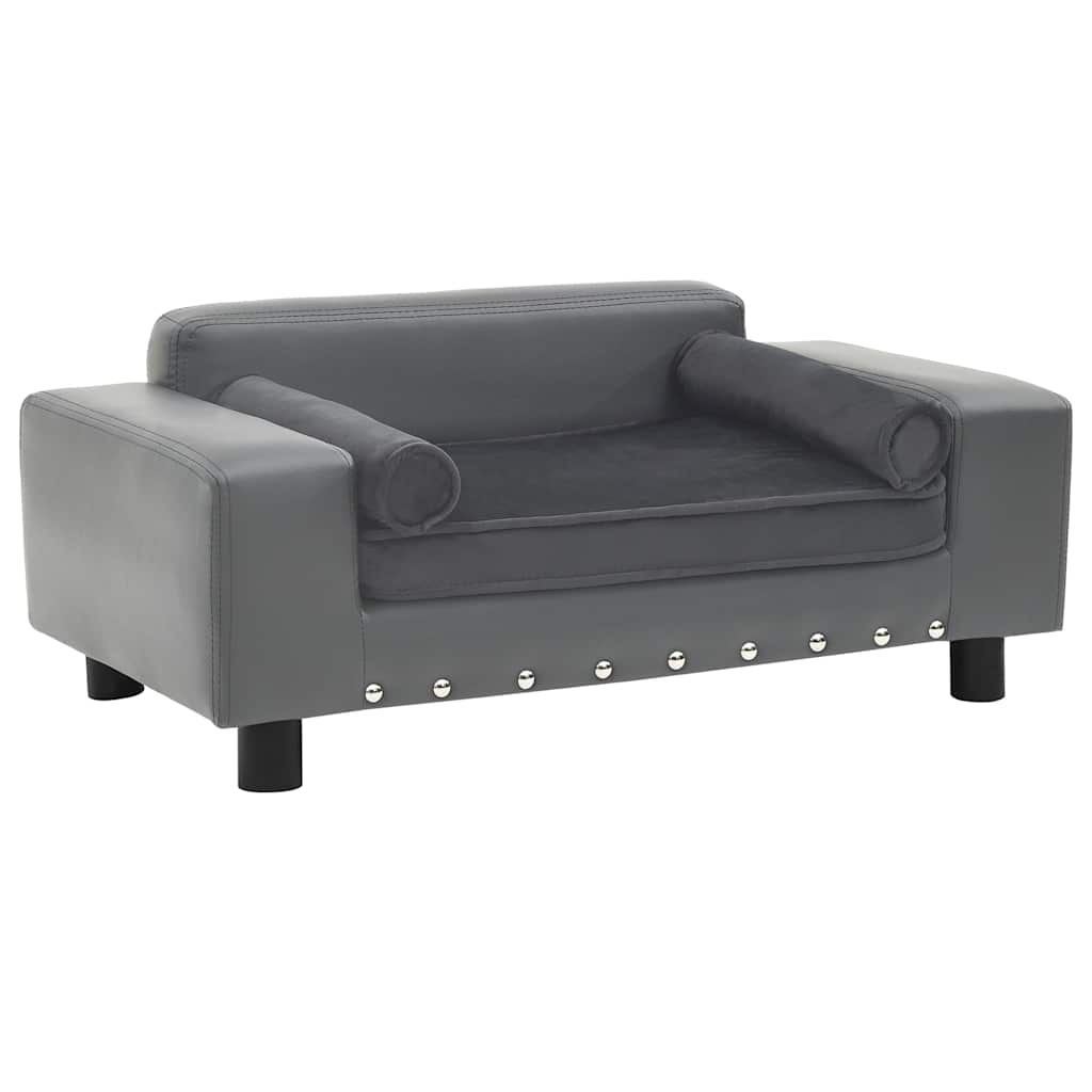 vidaXL Sofá para perros felpa y cuero sintético gris 81x43x31 cm