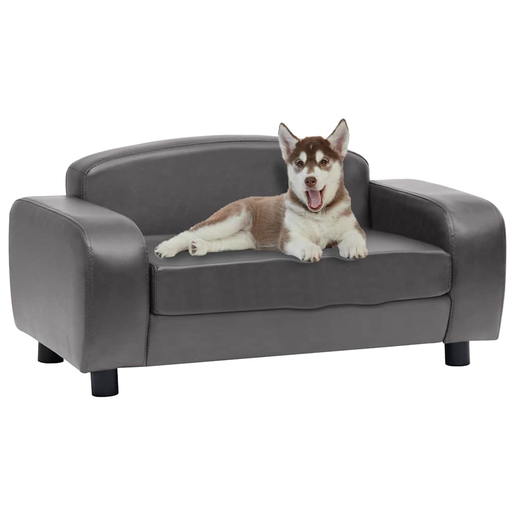 vidaXL Sofá para perros cuero sintético gris 80x50x40 cm