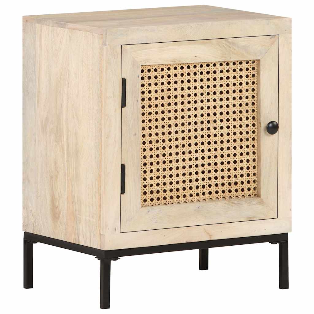 vidaXL Mesita de noche madera maciza mango y caña natural 40x30x50 cm