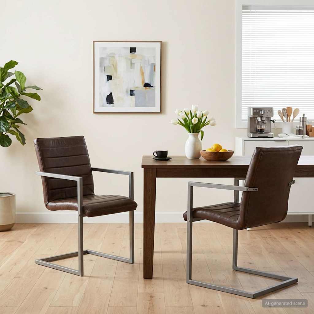 vidaXL Sillas voladizas de comedor 2 unidades cuero auténtico marrón