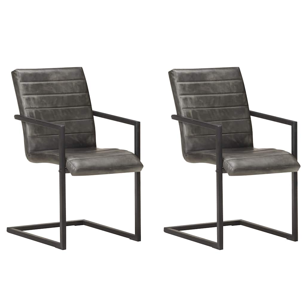 vidaXL Sillas voladizas de comedor 2 unidades cuero auténtico gris