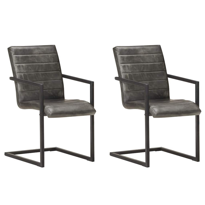 vidaXL Sillas voladizas de comedor 2 unidades cuero auténtico gris