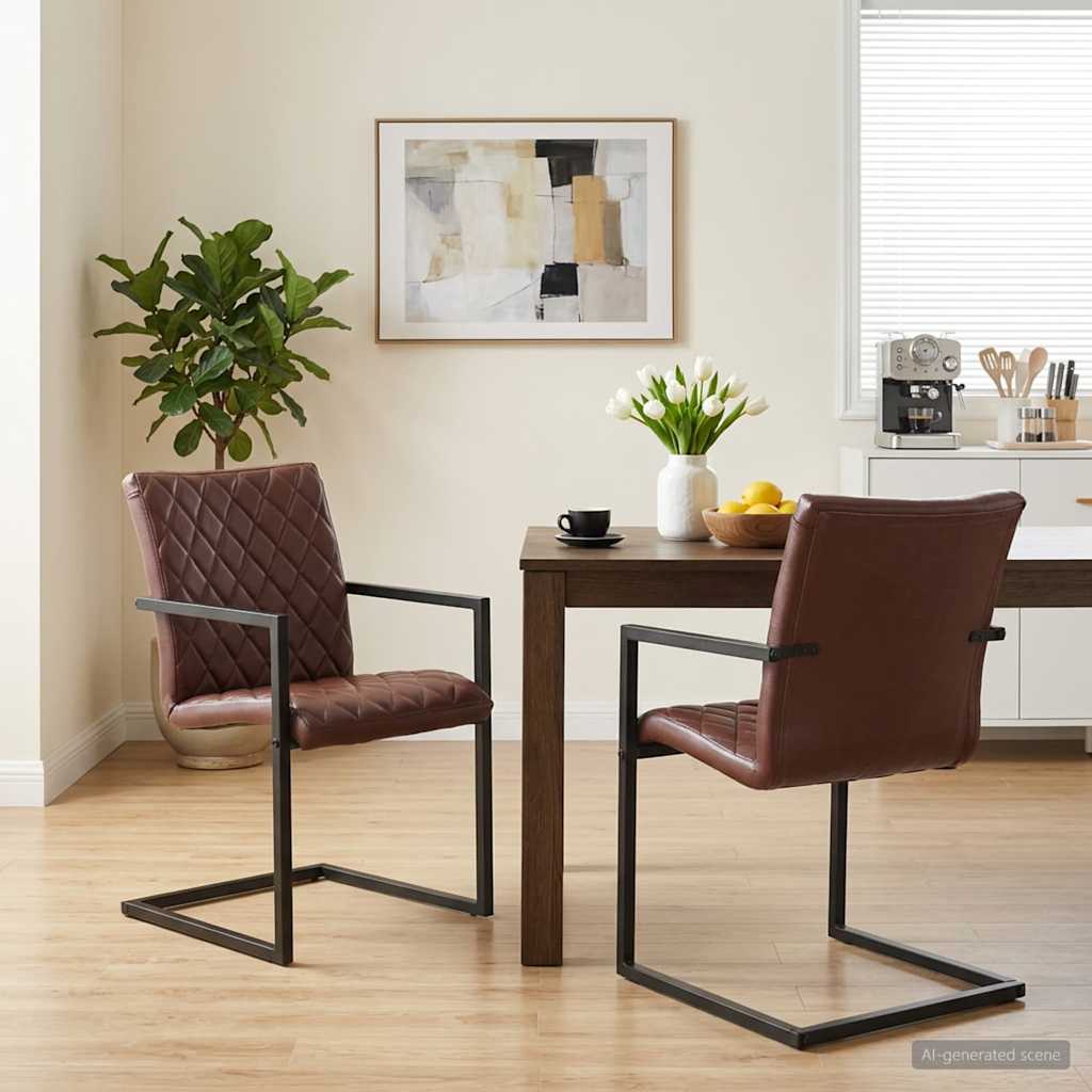 vidaXL Sillas voladizas de comedor 2 unidades cuero auténtico marrón