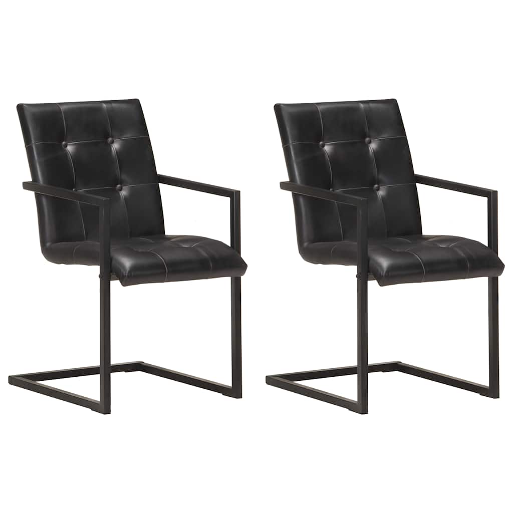 vidaXL Sillas voladizas de comedor 2 unidades cuero auténtico negro