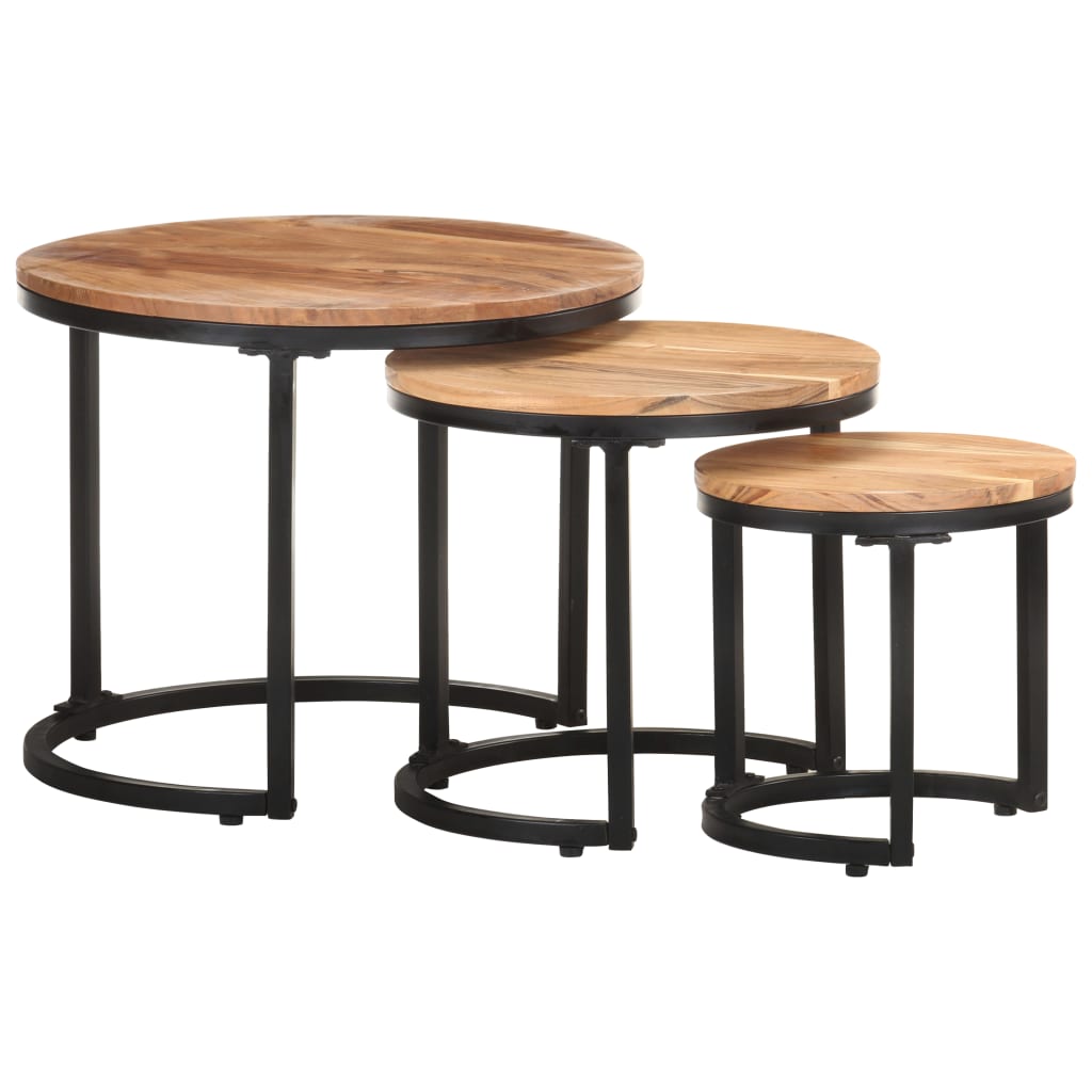 vidaXL Mesitas auxiliares 3 piezas madera maciza de acacia