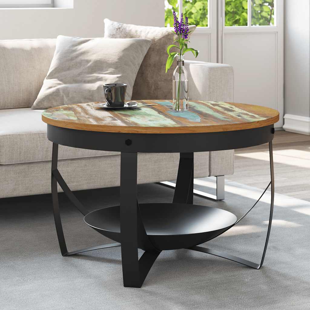 vidaXL Mesa de centro de madera maciza reciclada Ø68x43 cm