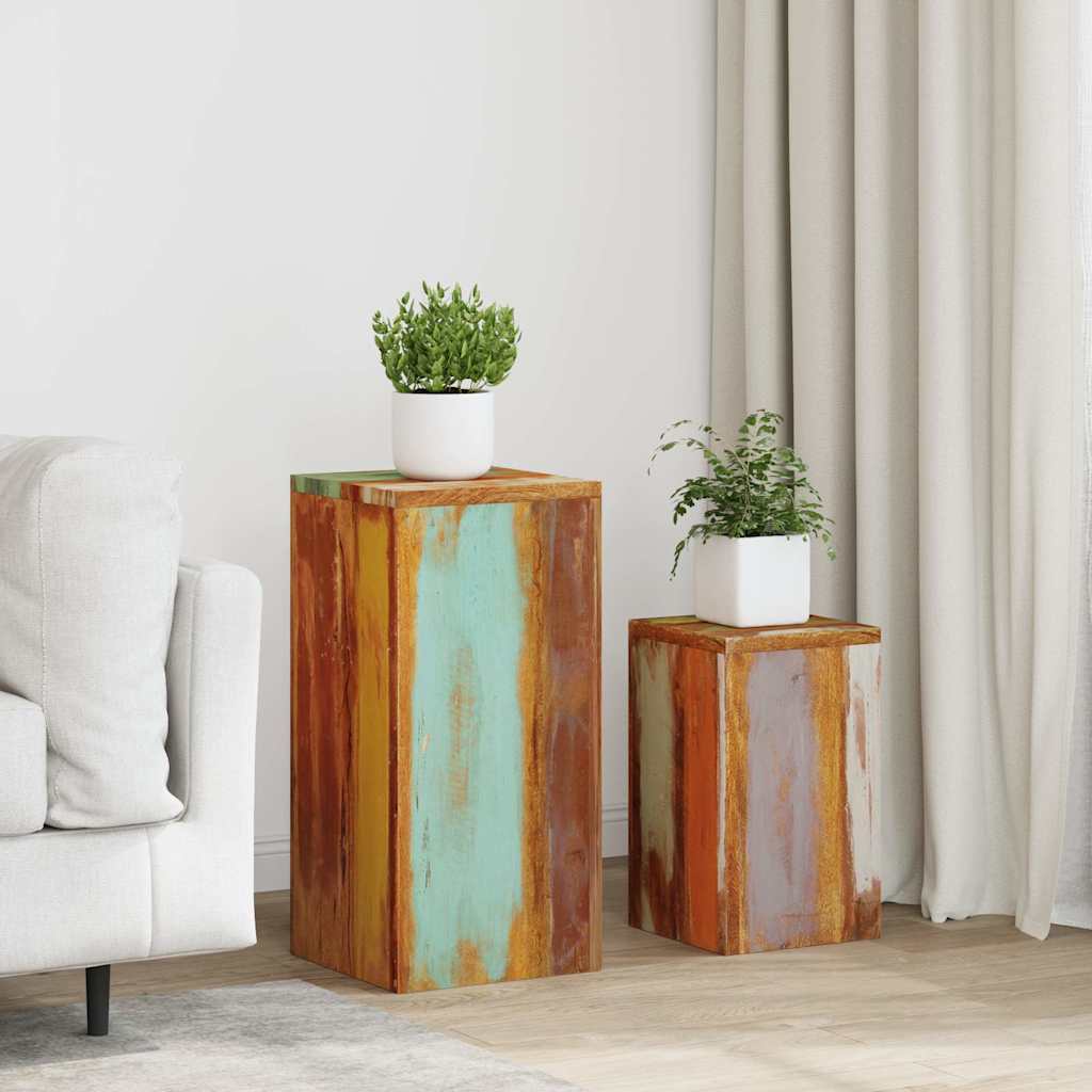 vidaXL Soportes para plantas 2 unidades madera maciza reciclada