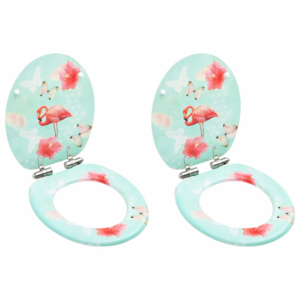 vidaXL Asientos de inodoro tapa cierre suave 2 uds MDF diseño flamenco