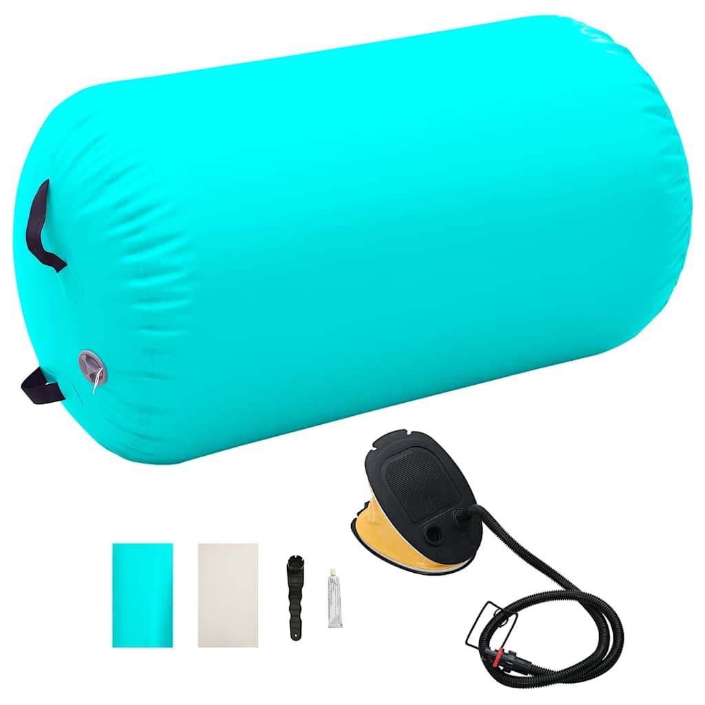 vidaXL Rollo hinchable de gimnasia con bomba PVC verde 100x60 cm