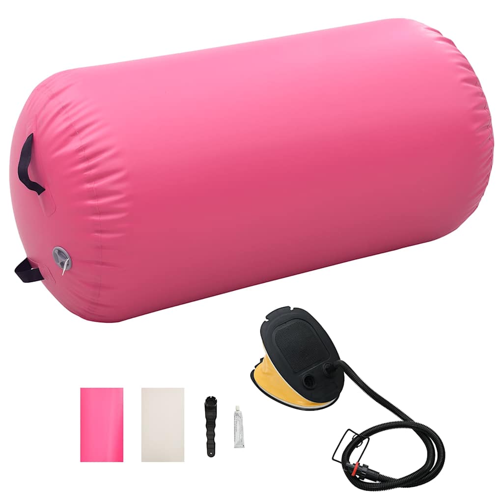 vidaXL Rollo inflable de gimnasia con bomba PVC rosa 120x90 cm