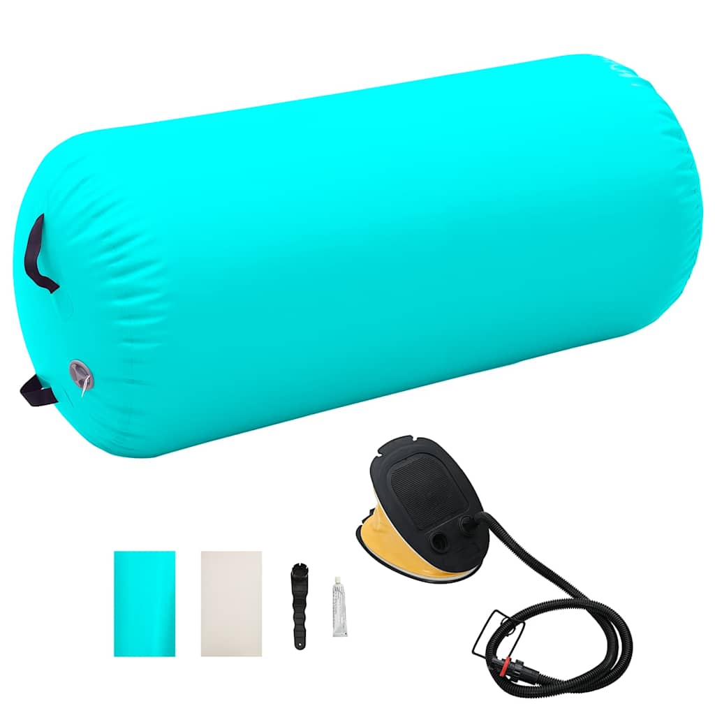 vidaXL Rollo hinchable de gimnasia con bomba PVC verde 120x90 cm
