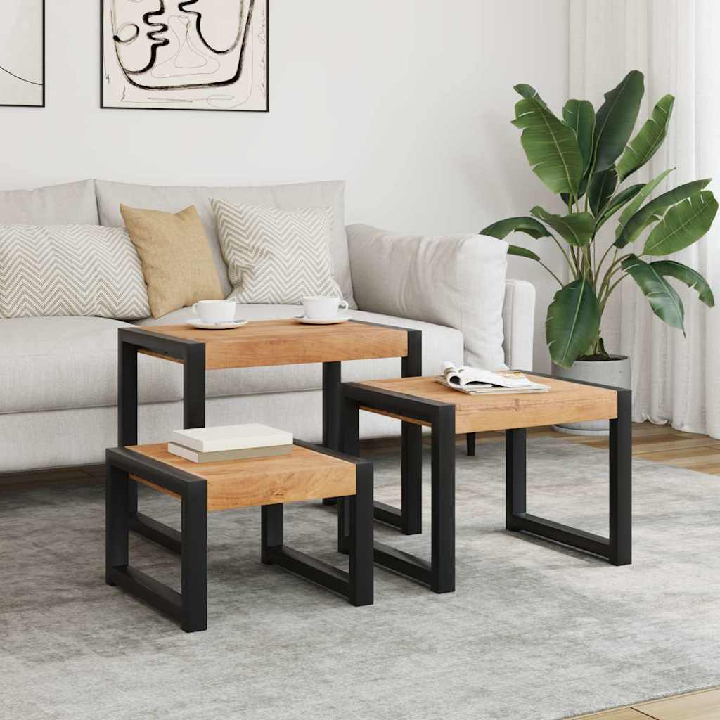 vidaXL Mesas apilables 3 unidades madera maciza