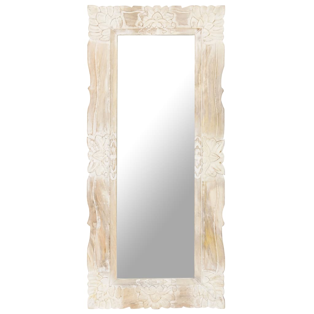 vidaXL Espejo de madera maciza de mango blanco 110x50 cm