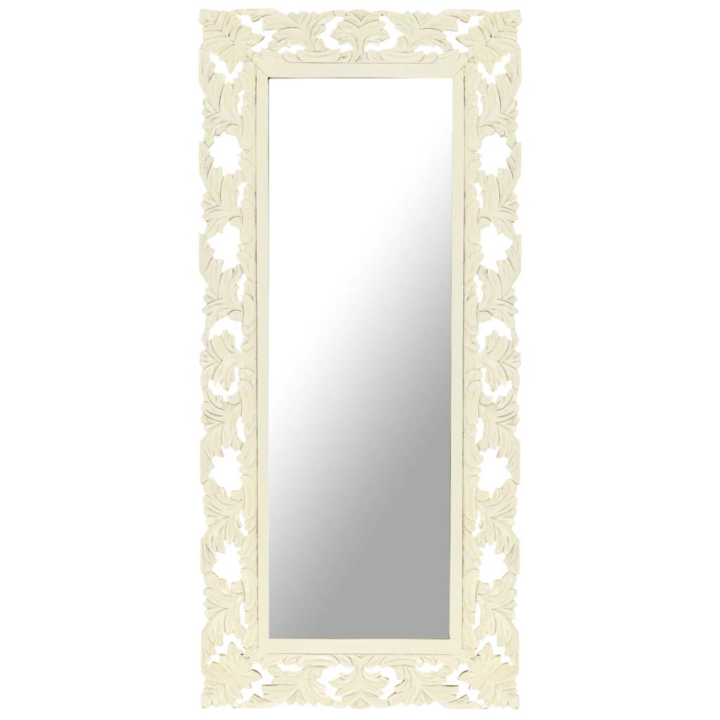 vidaXL Espejo tallado a mano madera maciza de mango blanco 110x50 cm