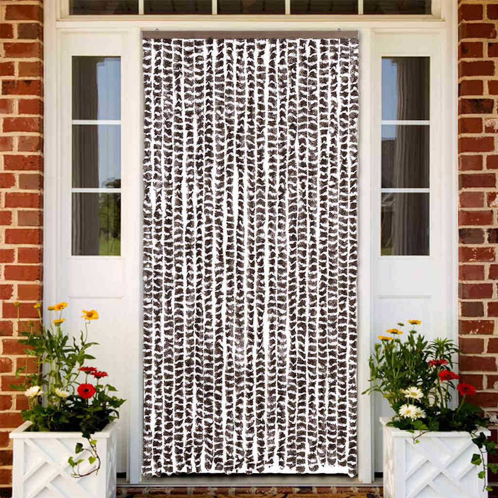 vidaXL Cortina mosquitera chenilla marrón y blanco 90x220 cm