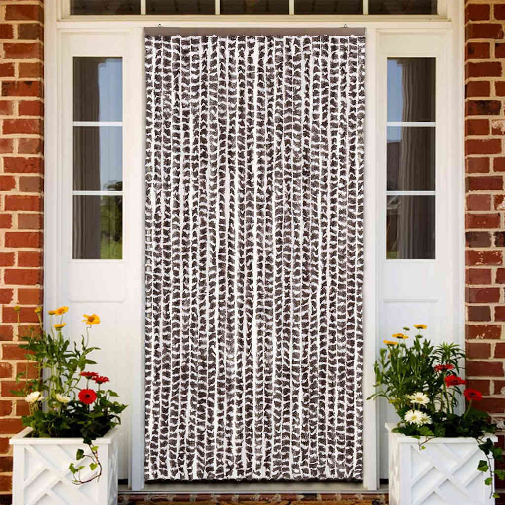 vidaXL Cortina mosquitera chenilla marrón y blanco 100x220 cm