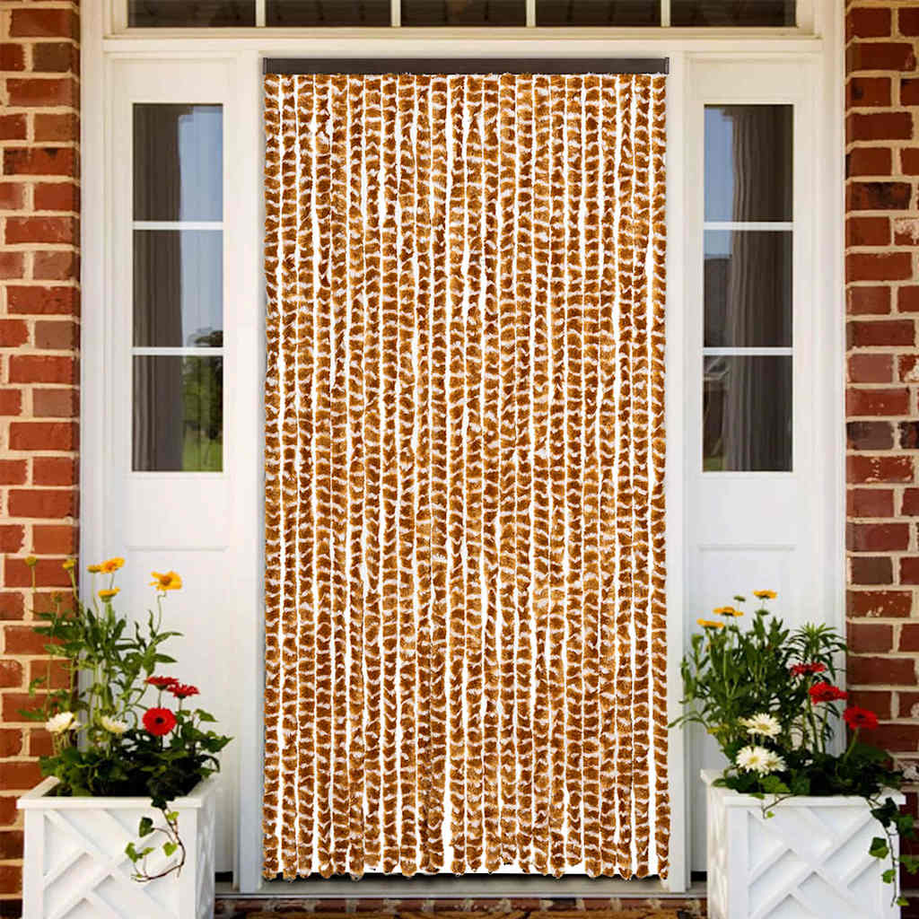 vidaXL Cortina mosquitera chenilla ocre y blanco 100x220 cm