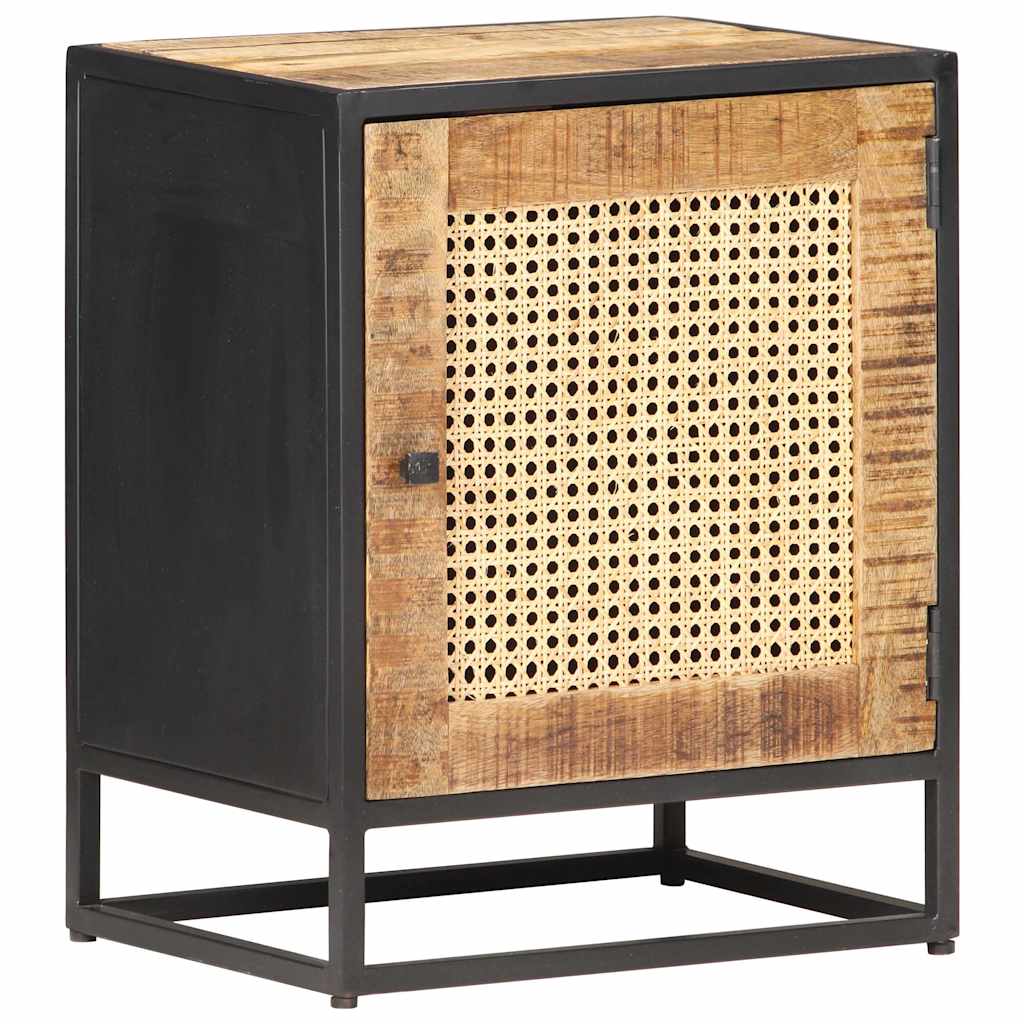 vidaXL Mesita de noche madera de mango rugosa caña natural 40x30x50cm