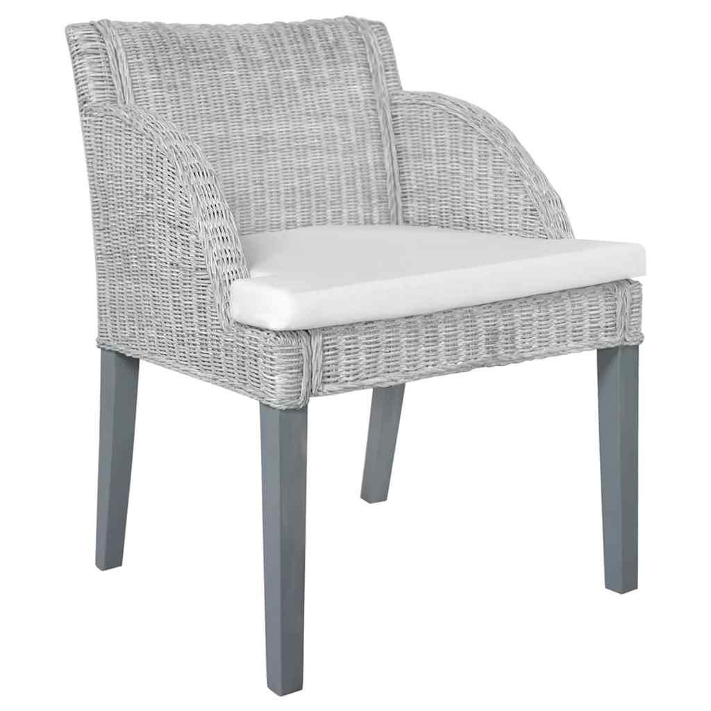 vidaXL Silla de comedor con cojín ratán natural gris