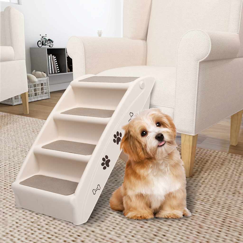 vidaXL Escalera plegable para perros crema 62x40x49,5 cm