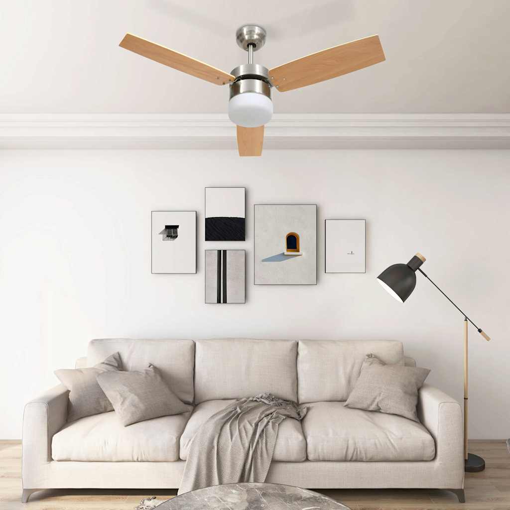 vidaXL Ventilador de techo con luz con mando marrón claro 108 cm