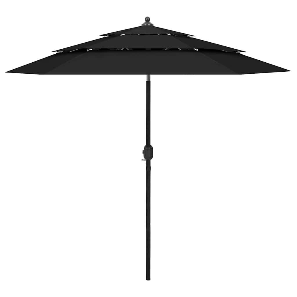 vidaXL Sombrilla jardín de 3 niveles con palo de aluminio negro 2,5 m
