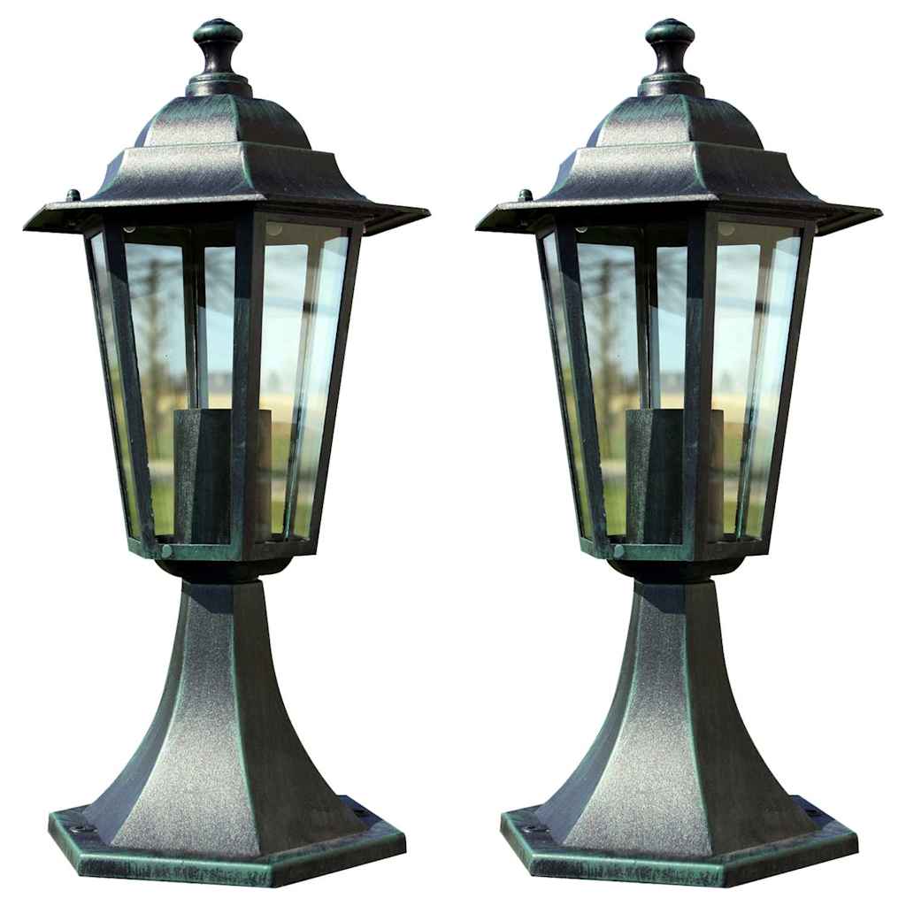 vidaXL Lámpara de jardín 2 uds aluminio verde oscuro/negro