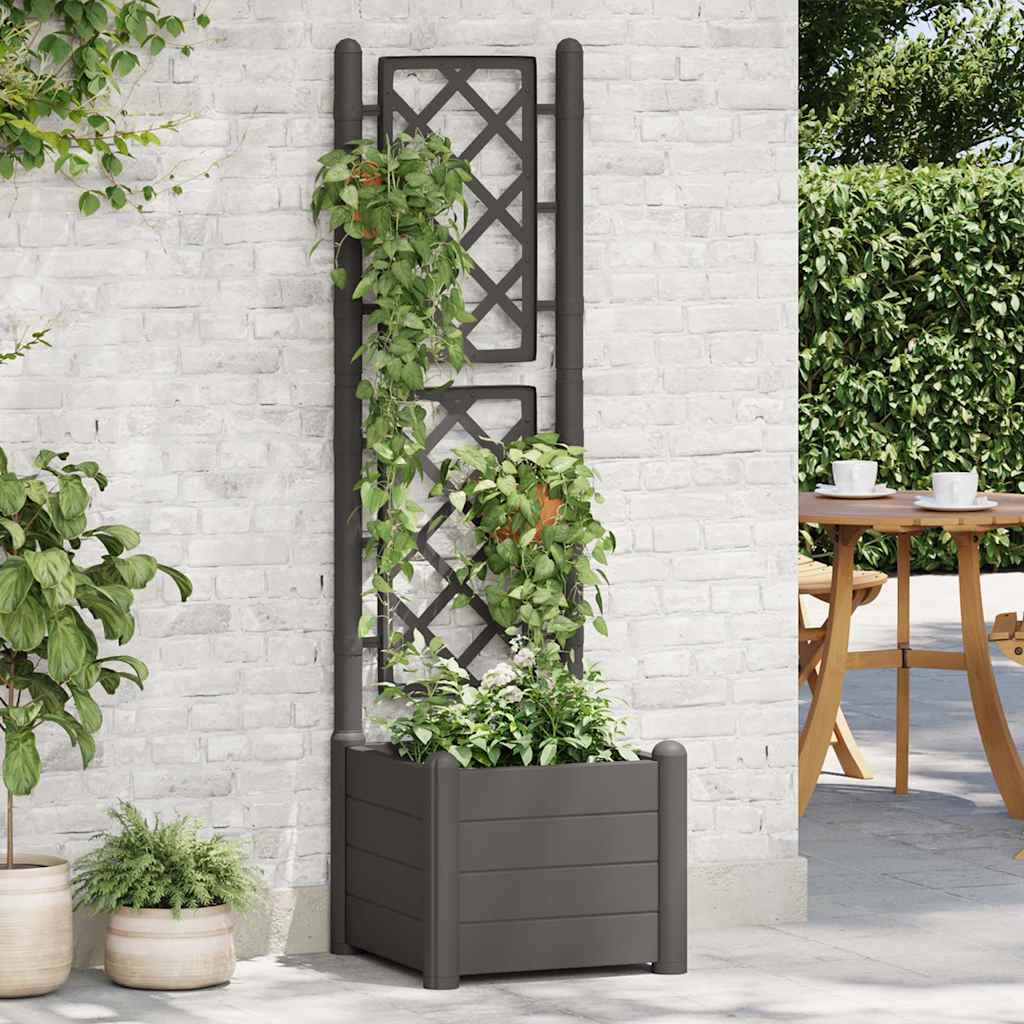 vidaXL Jardinera con enrejado PP gris antracita 43x43x142 cm