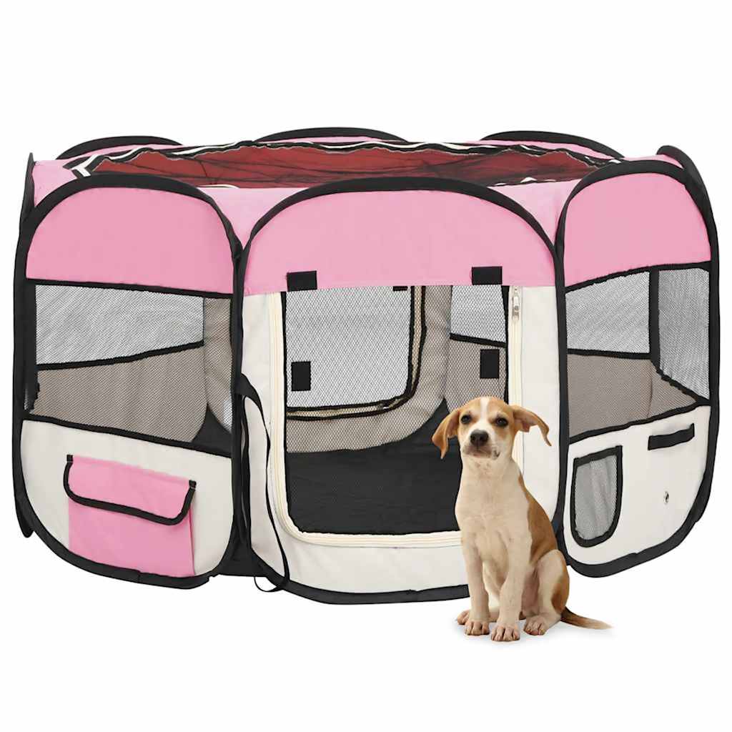 vidaXL Parque de perros plegable y bolsa transporte rosa 110x110x58cm
