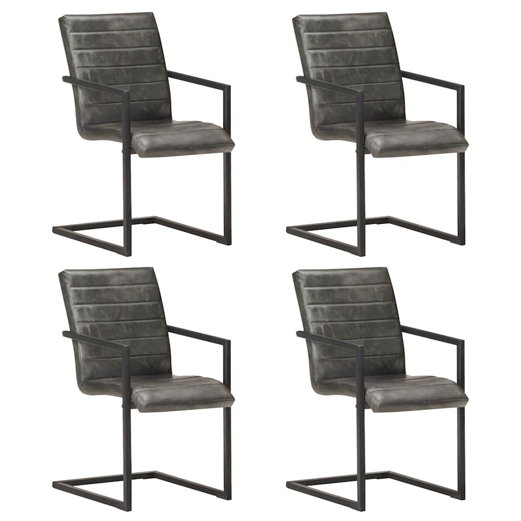 vidaXL Sillas voladizas de comedor 4 unidades cuero auténtico gris