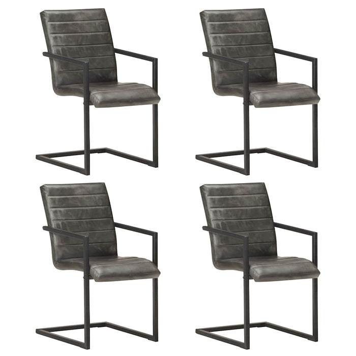 vidaXL Sillas voladizas de comedor 4 unidades cuero auténtico gris
